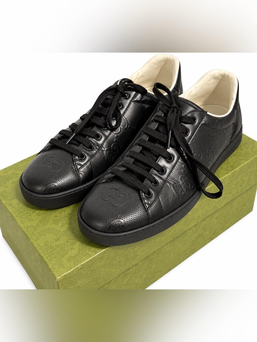 Gucci Brooklyn N.12 Black Leather GG Embossed Sneakers Men’s Size 12